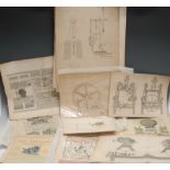 A collection of 19th century and later miscellaneous technical prints, including horse-riding traps,