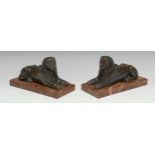 French School (19th century), a pair of Egyptian Revival bronzes,each cast as a sphinx,