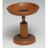 A 19th century boxwood tazza, dished circular top centred by an engine turned roundel, 10cm high,