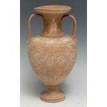 A Grand Tour type terracotta vase, after the antique, painted in tones of white with Greek