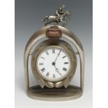 An early 20th century novelty desk timepiece, of equestrian interest, the 8.5cm clock dial inscribed