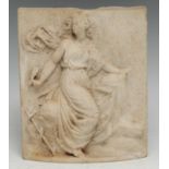 An 18th century Neo-Classical marble bas relief tablet, carved with a female figure from