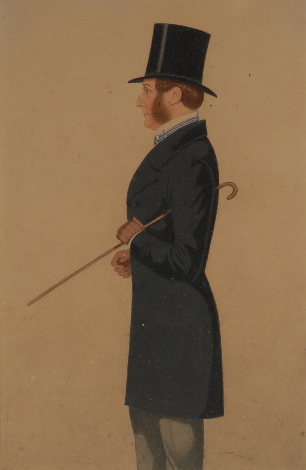 English School (19th century) Portrait of a Gentleman with Top Hat and Cane, three-quarter length in
