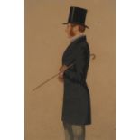 English School (19th century) Portrait of a Gentleman with Top Hat and Cane, three-quarter length in