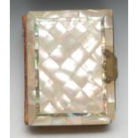 A 19th century mother of pearl and abalone shell photograph album, faux malachite to verso, 15.5cm