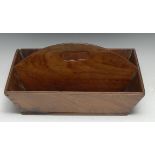 A George III mahogany cutlery tray, arched division with pierced handle, reeded borders, 37cm