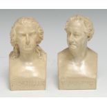 Literature and the Romantic Movement - a pair of 19th century pottery library cabinet busts, of