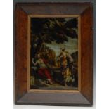 A George III reverse engraving on glass, Christ and the Samaritan Woman at the Well, 29cm x 19cm,