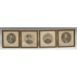 After Holbein, a set of sixteen, portraits of the Tudor Court, engravings, 11cm x 11cm