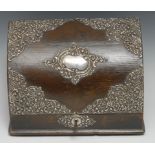 A Victorian silver mounted morocco leather desk top stationery box, hinged cover enclosing a