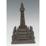 A late 19th century cast iron novelty money box, as Blackpool tower, 19cm high, c.1900