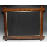 A Victorian oak rectangular blackboard, notched borders, 83cm high, 67cm wide, c.1880