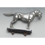 Automobilia - a chrome car mascot, cast as a retriever dog, he stands, holding a game bird, 16.5cm