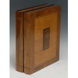 A satinwood, walnut and specimen timber bibliophile's novelty box, as stacked books, hinged cover,