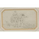 G M (19th century) Shepherd and Shepherdess with Dog pencil drawing, canted mount, 10.5cm x 18cm