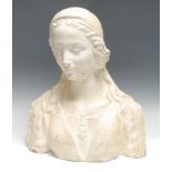 A 19th century terracotta library bust, of a Renaissance lady, 50cm high