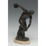 Grand Tour School (19th century), a brown patinated bronze, The Discobolus of Myron, after the