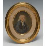 Methodism - George Romney, after, a portrait miniature print, of John Wesley, oval, 9cm x 7cm