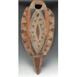 Tribal Art - a Papua New Guinea shield or dance wand, painted in earth pigments, 79cm long, Sepik