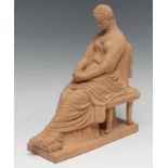 A Grand Tour terracotta figure, Seated Roman Woman, after the antique, erroneously identified as