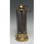 Coal Mining History - a 19th century brass Davy type miner's lamp, by H.M. Edwards, Wakefield,