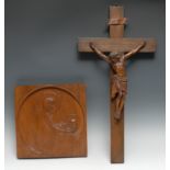 A Continental boxwood corpus Christi, , oak cross, 61.5cm high, early 20th century; a hardwood icon,