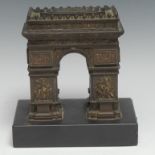 A 19th century Grand Tour bronze library model, of the Arc de Triomphe, Paris, rectangular black