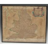 Robert Morden, an engraved and coloured two-page map, England, 37cm x 44.5cm
