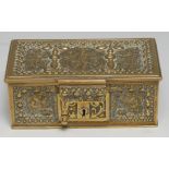 A 19th century Renaissance Revival brass rectangular casket, cast in relief with scantily clad putti