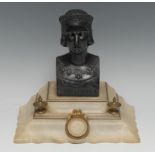 Royalty - a 19th century dark patinated spelter desk model, cast as a portrait bust of Queen