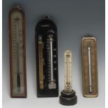 A Victorian ebonised thermometer, by Parkins & Gotto, incorporating a barometer tube marked