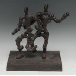 Modern School, a cast iron sculpture, Competing Figures, rectangular base, 31cm high