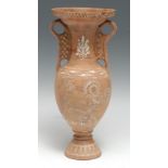 A Grand Tour type terracotta vase, after a Greek krater, painted in tones of white with Classical