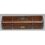 A 19th century domed rectangular glove box, inlaid in mother of pearl on a rosewood ground with