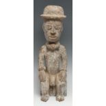 Tribal Art - a Baule colon figure, seated, white pigment, 40.5cm high, Ivory Coast, West Africa