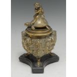 A 19th century Grand Tour bronze inkwell, cast after the Renaissance manner with Bacchic masks and