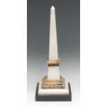 A 19th century Grand Tour Carrara, Sienna and black marble library obelisk, stepped base, 45cm high