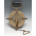 A 150ft surveyor's measuring tape, by by Chesterman Sheffield, ebonised handle, the drum 23cm diam