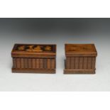 An Italian olivewood and marquetry rectangular novelty box, as a row of books, 22.5cm wide,
