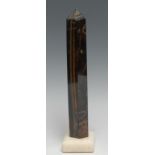 Geology - a tiger's eye obelisk, mounted for the desk, 27cm high