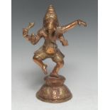 An Indian bronze or copper alloy murti, Ganesha, lotus base, 21cm high, early 20th century