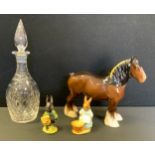 A Beswick model Little Black Rabbit; another Cecily Parsley; Royal Doulton Shire horse; a Webb