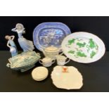 A Lladro figure Spring Breeze; another smaller; Wedgwood Chinese Tigers pattern oval meat platter;