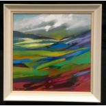 Ron Coleman (contemporary) abstract landscape colours, signed, acrylic on board, 55cm x 55cm