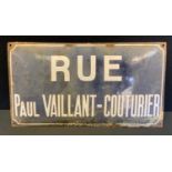 A French Enamel sign, RUE PAUL VAILLANT-COUTURIER, 25cm x 45cm.