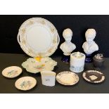 A pair of Limoge busts; decorative trinket dish Wedgwood; etc