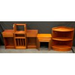 A pair of retro bedside cabinets, half gallery, rectangular top above one short drawer, 67cm high,