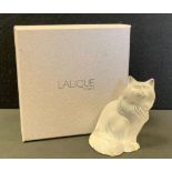 A Lalique glass model seated cat, signed, boxed