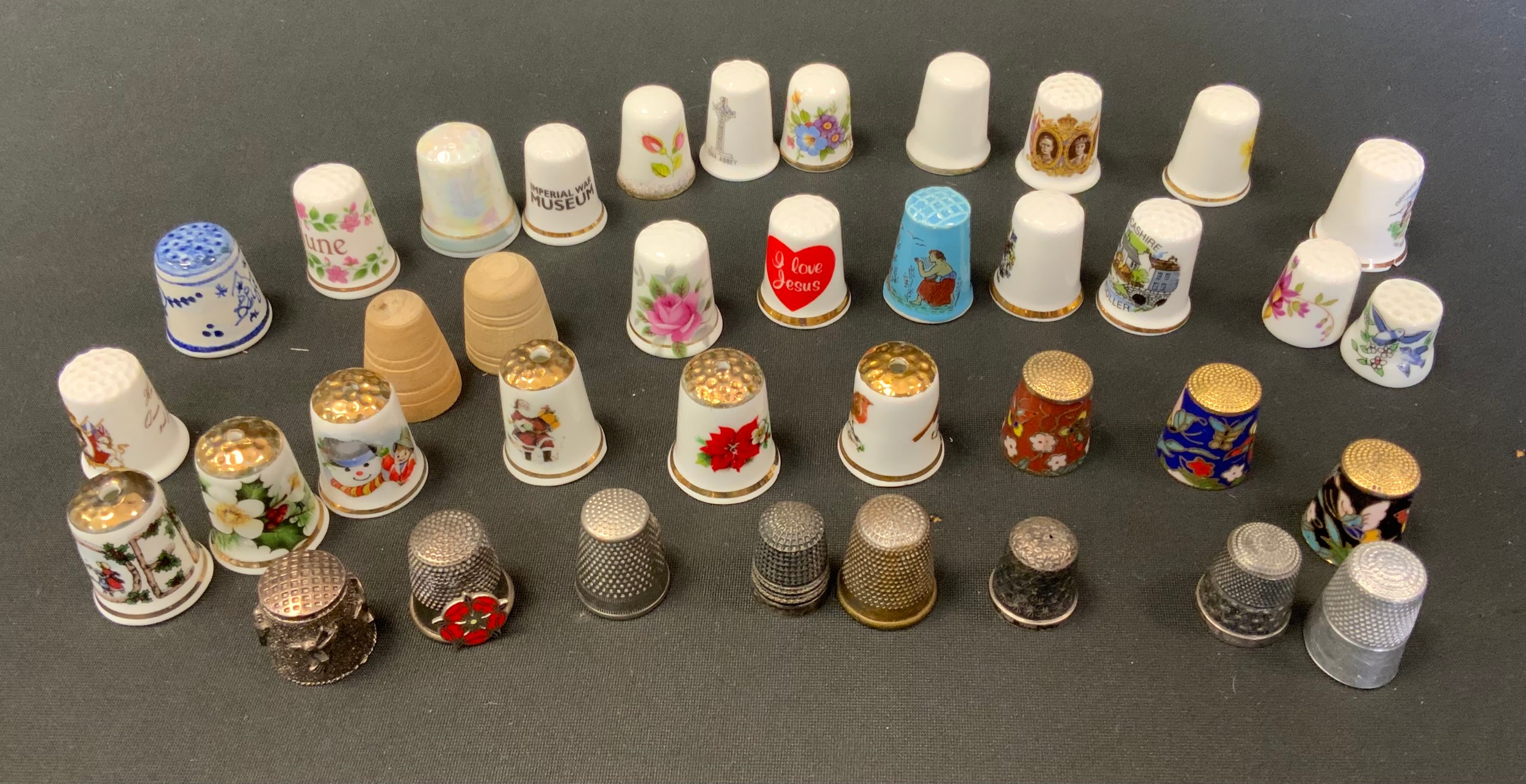 Thimbles - a Charles Horner silver thimble, Chester 1895; others Birmingham 1930; others ceramic,