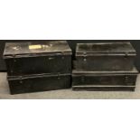 Industrial Salvage - metal traveling safes/ document boxes, the largest 32cm high, 86cm wide, 42cm